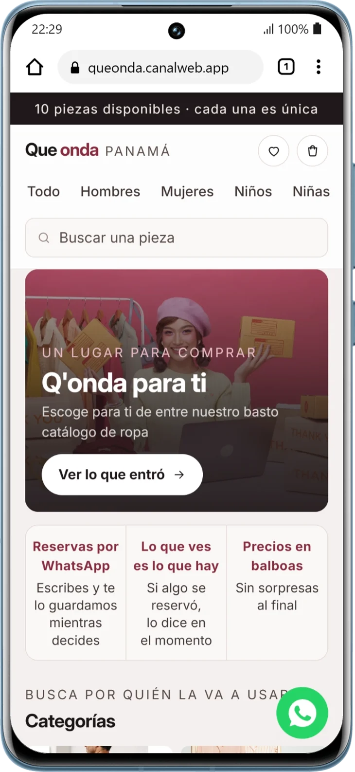 La misma tienda en el celular